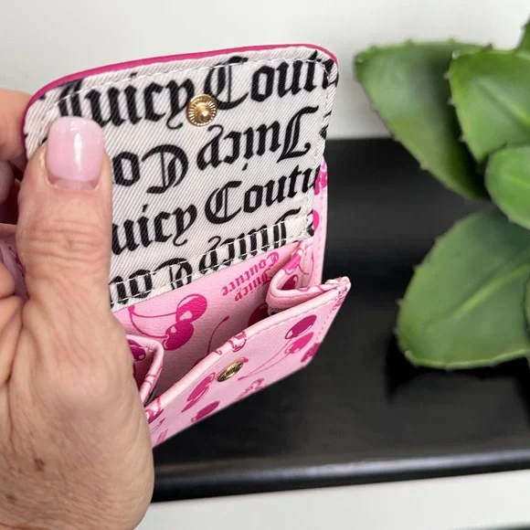 New Juicy Couture pink cherry print wallet clutch wristlet NWT snap envelope - Picture 4 of 8